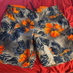 Speedo Women's Athletic Shorts - Navy and Orange Floral